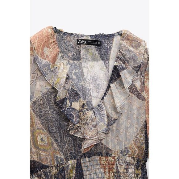 ZARA RUFFLED PRINT DRESS - Picture 4 of 7